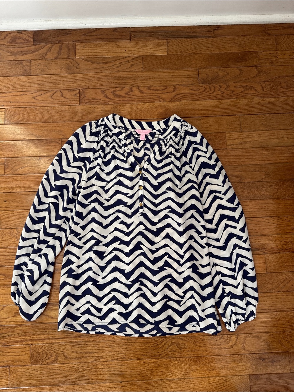 Lilly Pulitzer Navy and White Elsa Long-Sleeve Blouse